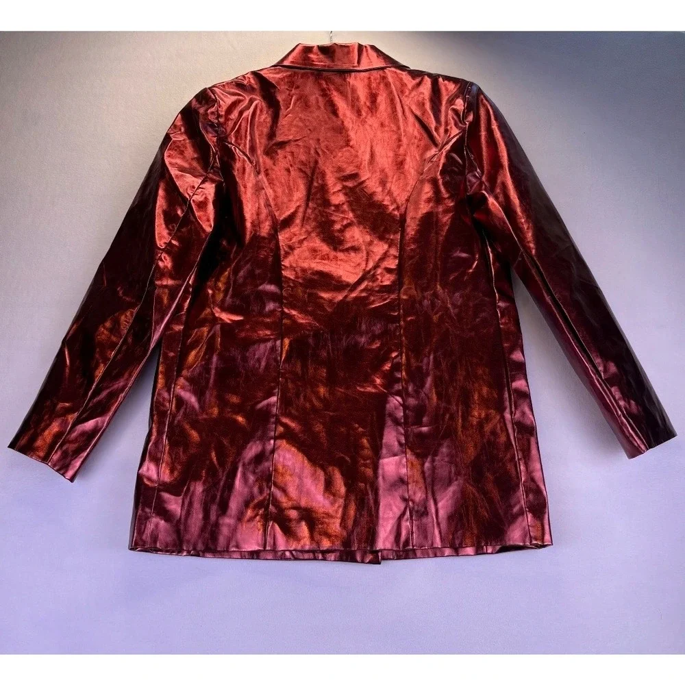 BuddyLove Women's M Avery Metallic Red Faux Leather Double Breasted Blazer NWT